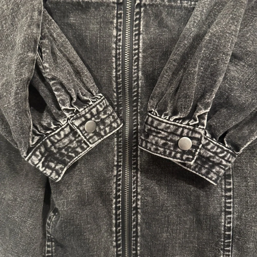 Free People Imogene Black Washed Denim Ruffled Mini Dress Size Medium - Picture 9 of 14